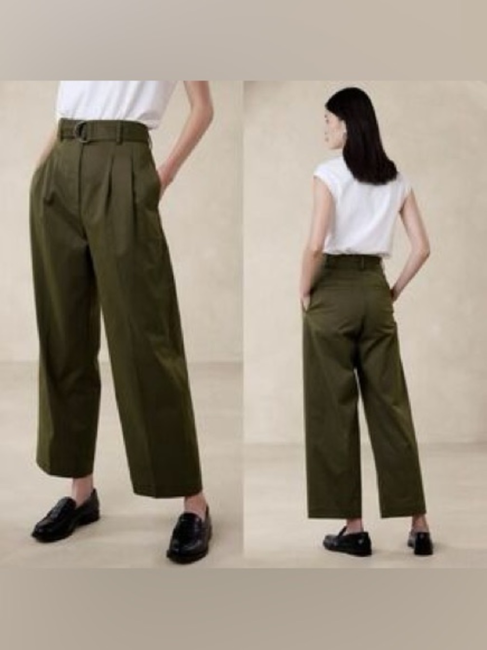 Banana Republic Olive Green High-Rise Wide-Leg Trousers NWOT